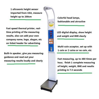 AC100-240V 電源 体重範囲 8-200kg BMI 医療検査 秤販売機